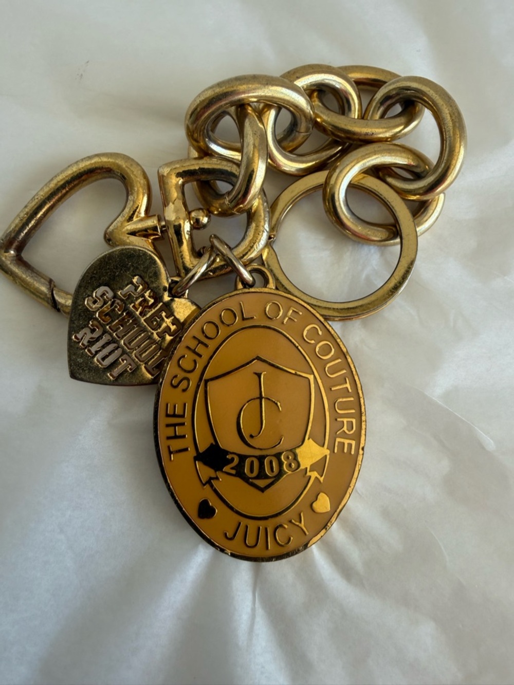 OG Juicy Couture Gold-Tone Medallion Keychain with Heart Charm